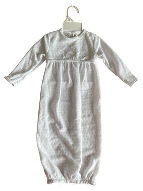 NWOT Vintage 1990s Designer Baby Dior White Embroidered Rattle Knit Nightgown